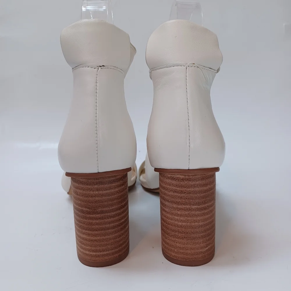 Vince‎ Camuto Heels White Strappy Ankle Wrap Stacked Heel Sandals Womens 8.5 NEW